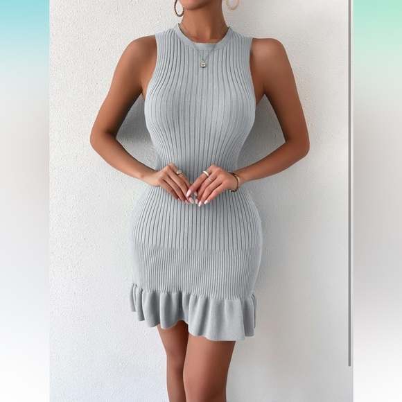 Sleeveless Sweater Dress Crochet Ribbed Knit Ruffle Hem Bodycon
8020 - Picture 6 of 7